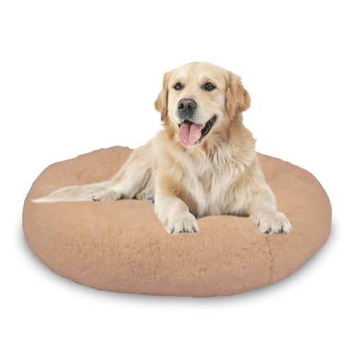 Mediashop Peaceful Pooch L - Hundebett in beige - 94cm - Plüschdonut - waschbarer Bezug - Wasser-und schmutzabweisend - entspannt Gelenke & Muskeln - Hundekissen - Anti-Rutsch-Noppen von Mediashop