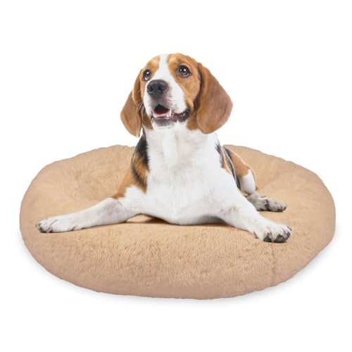 Mediashop Peaceful Pooch M - Hundebett in beige - 76cm - Plüschdonut - waschbarer Bezug - Wasser-und schmutzabweisend - entspannt Gelenke & Muskeln - Hundekissen - Anti-Rutsch-Noppen von Mediashop