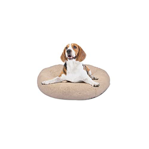 Mediashop Peaceful Pooch S - Hundebett in beige - 58cm - Plüschdonut - waschbarer Bezug - Wasser-und schmutzabweisend - entspannt Gelenke & Muskeln - Hundekissen - Katzenbett - Anti-Rutsch-Noppen von Mediashop