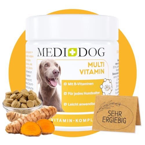 MEDIDOG Multi Vitamin B Komplex Tabletten – ca. 260 Tabletten – hochdosiert, mit Vitamin B1, B2, B3, B6, B12, Vitamin A, Vitamin E, mit Casein, Bierhefe und Kurkuma von MEDIDOG