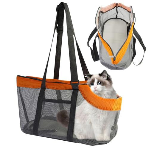 Katzenträger Hundeträger atmungsaktivem Mesh Cat Tote Bag Carrier Großer Kapazität Hunde Reisetasche für Haustiere unter 17,6 lbs Faltbare kleine Haustasche mit Sicherheitsschnalle für U -Bahn, Einka von Mednkoku