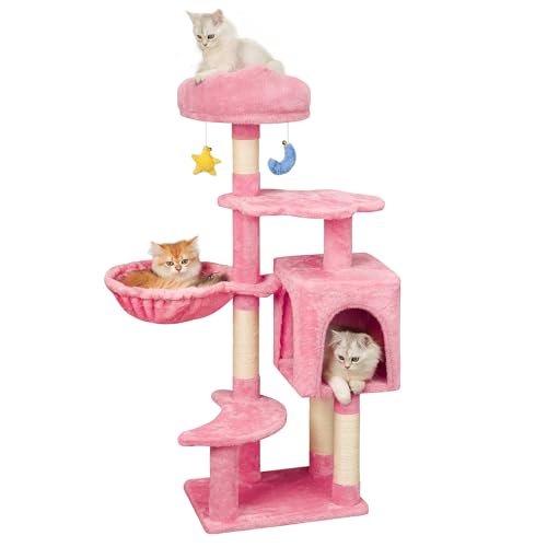 Meecal Cloud Katzenbaum mit Katzenhütte für Indoor-Katzen, 109,2 cm, niedlicher Katzenturm mit Kratzbaum, gemütliche Hängematte, einzigartige Sitzstange, baumelndes Spielzeug, Katzenbaumhaus mit von Meecal