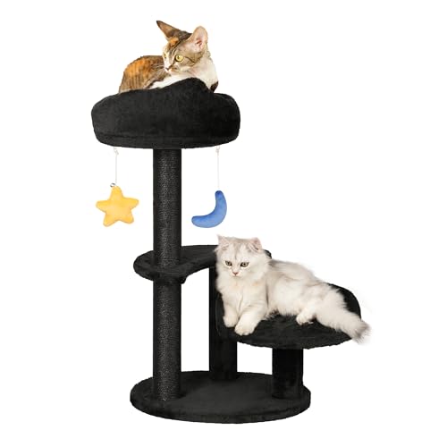 Meecal Kleiner Katzenbaum für Indoor-Katzen, 62 cm Katzenkratzbaum niedlich mit Bett, Wolke Katzenbaum für Kätzchen, niedlicher Katzenbaum Turm mit baumelnden Bällen, Schwarz von Meecal