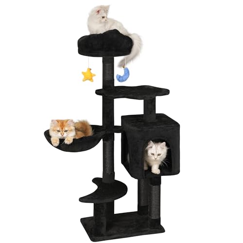 Meecal Gothic Katzenbaum mit Katzenhütte für Indoor-Katzen, 109,2 cm niedlicher Katzenturm mit Kratzbaum, gemütliche Hängematte, einzigartige Sitzstange, baumelndes Spielzeug, Katzenbaumhaus mit von Meecal