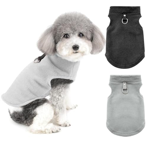 2 Stück Hundejacke Winter Hundemantel Für Kleine Hunde mit D-Ring weiches Sweatshirt für kleine Hunde Katzen warme Herbst-Winterkleidung (Schwarz, grau) (XL) (Winterjacken) von Meemion