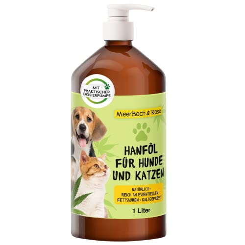 1 Liter Hanföl für Tiere, Hanföl für Hunde und Katzen, Barf Öl Hund, Fischöl für Hunde, Naturprodukt von MeerBach & Rose