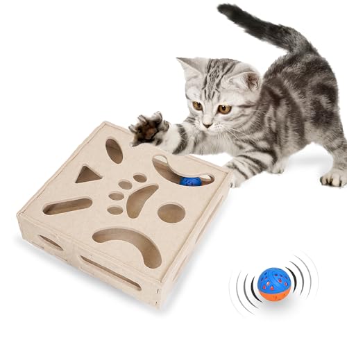 Meeyoview Katzenspielzeug, Interaktives Katzen-Puzzle-Spielzeug für Indoor-Katzen, weicher Filz Katzenball Spiele Box, Labyrinth-Spiel-Spielzeug für Kätzchen von Meeyoview