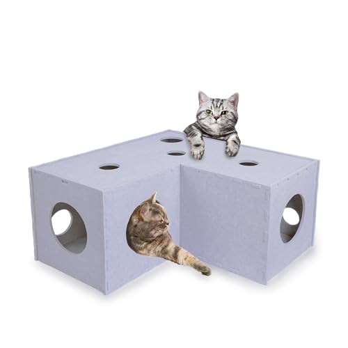 Meeyoview Katzentunnel, Filztunnel für Indoor-Katzen, Peekaboo Katzenversteck Höhle, L-Form Katzentunnelbett, interaktives Katzenwürfelspielzeug für kleine mittelgroße große Katzen von Meeyoview