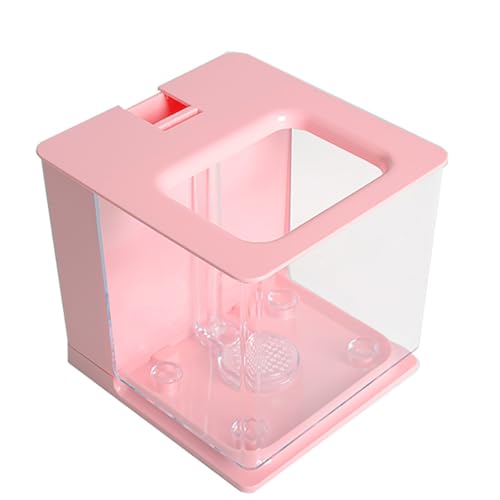 MegLob Acrylaquarium, Plexiglas-Schwerkraft Selbstverpackter Fischtank, Kleiner Desktop-Acryl-Betta-Fischtank, Mini-Tischtisch-Aquarium/Fischschale, Kein Wasserwechsel Für Büro, Wohnzimmer,Rosa von MegLob