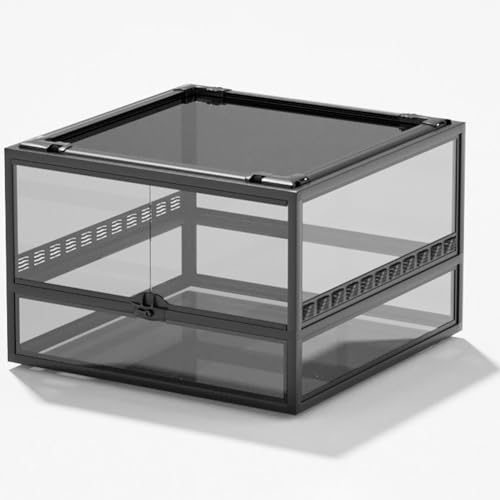 MegLob Float Glass Reptile Terrarium, 360-Grad-Panorama-Beobachtung Der Reptilienzüchtungsbox, Transparentes Amphibien-Fütterungstank, Reptilienraum-Terrarium-Hülle Mit Top-Metall-Bildschirmfenster,D von MegLob