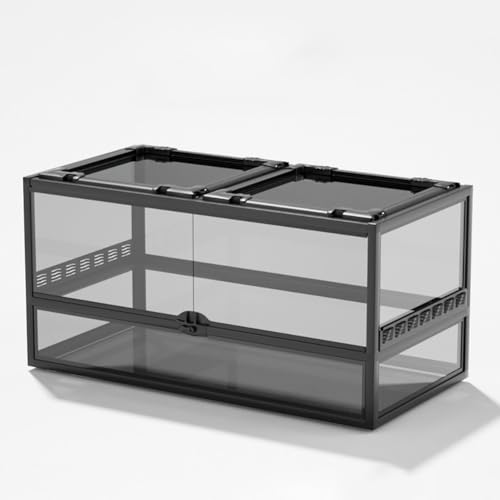 MegLob Float Glass Reptile Terrarium, 360-Grad-Panorama-Beobachtung Der Reptilienzüchtungsbox, Transparentes Amphibien-Fütterungstank, Reptilienraum-Terrarium-Hülle Mit Top-Metall-Bildschirmfenster,J von MegLob