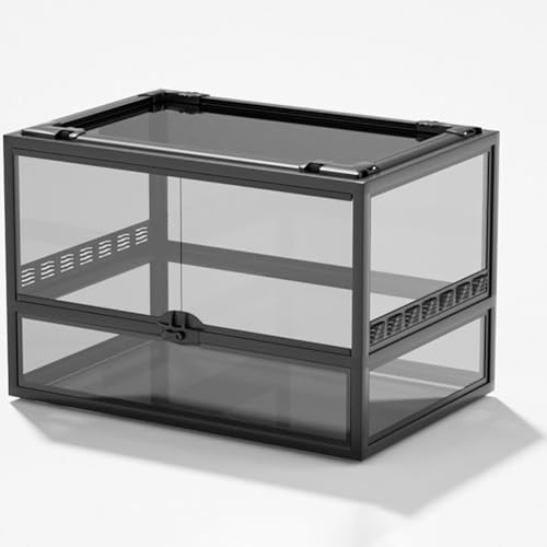 MegLob Float Glass Reptile Terrarium, 360-Grad-Panorama-Beobachtung Der Reptilienzüchtungsbox, Transparentes Amphibien-Fütterungstank, Reptilienraum-Terrarium-Hülle Mit Top-Metall-Bildschirmfenster,F von MegLob