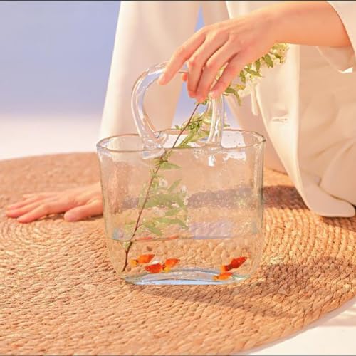 MegLob Offenes Glasaquarium, Handtasche -Fischtank, Speziell Geformte Transparente Betta -Fischtank, 2 in 1 Vase & Aquariumbehälter, Wohnzimmer Vase Dekorationen,Durchsichtig von MegLob