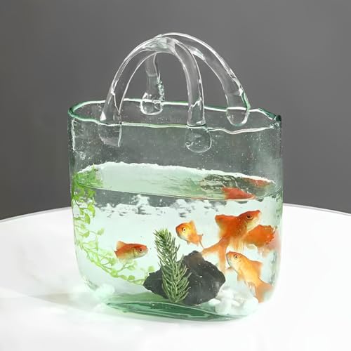 MegLob Offenes Glasaquarium, Handtasche -Fischtank, Speziell Geformte Transparente Betta -Fischtank, 2 in 1 Vase & Aquariumbehälter, Wohnzimmer Vase Dekorationen,Grün von MegLob