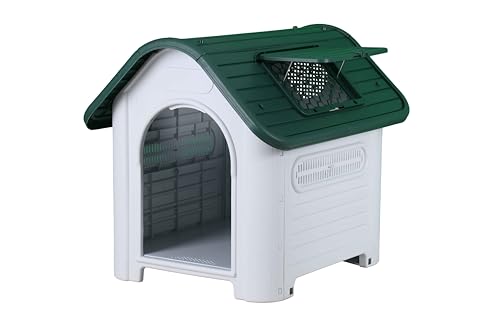 Hundehütte für Hunde für den Innen- und Außenbereich mit aufklappbarem Fenster (L) von Megashopitalia