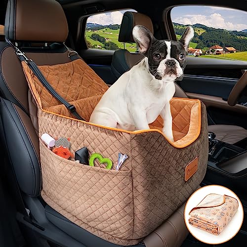 MegiaExist Memory Foam Booster Hundeautositz mit waschbarem, abnehmbarem Bezug, erhöhter Haustier-Autositz, rutschfest, stabile Hundeerhöhungssitze für kleine Hunde 11,3 kg, Hunde-Sicherheitsgurt, Au von AlfaTok