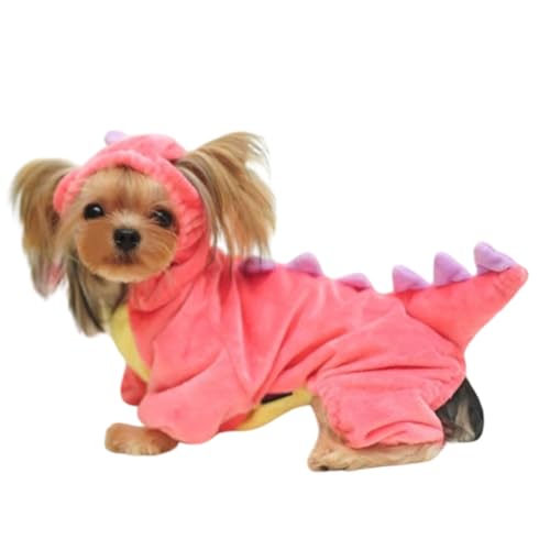 Dinosaurier-Kostüm für Hunde, Halloween, Cosplay, mit Kapuze, warmer Mantel, niedlich, lustig, Haustier-Partykleid, Jumpsuits mit Ohrloch für kleine, mittelgroße und große Hunde, Größe S (Rosa) von MeiAOBest