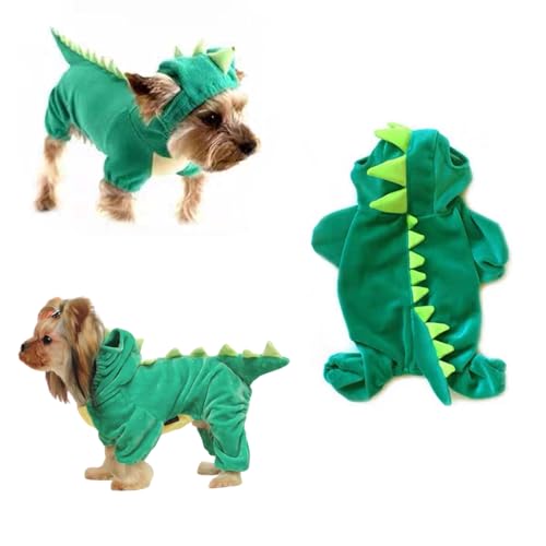 Dinosaurier-Kostüm für Hunde, Halloween, Cosplay, mit Kapuze, warmer Mantel, niedlich, lustig, Haustier-Partykleid, Jumpsuits mit Ohrloch für kleine, mittelgroße und große Hunde, Größe XL (Grün) von MeiAOBest