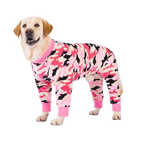 Erholungsanzug für Hund, Haustier Winter Warme Vierbeiner Jumpsuit Pyjama, nach Operation Anti-vergießen Hund Onesie Jacke, kaltes Wetter Haustier Pullover Onesie für mittelgroßen Hund_34 (Rosa von MeiAOBest