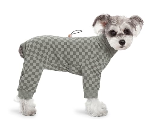 Fleece-Mantel für kleine Hunde, klassisches Gittermuster, für den Winter, verstellbar, 4 Beine, warmer Jumpsuit, Einteiler für kaltes Wetter, Schlafanzug, Schlafanzug für Welpen, kleine, mittelgroße von MeiAOBest