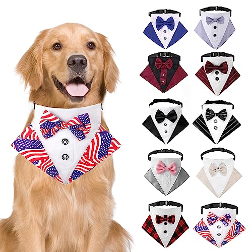 Formales Hunde-Smoking-Halstuch, Hunde-Hochzeits-Bandana, Halsband mit Fliege, verstellbar, für kleine, mittelgroße und große Hunde, Größe S (USA-Blau) von MeiAOBest