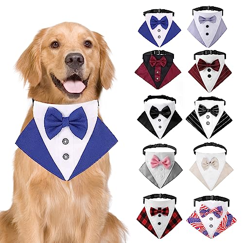 Formales Hunde-Smoking-Halstuch, Hunde-Hochzeits-Bandana, Halsband mit Fliege, verstellbar, für kleine, mittelgroße und große Hunde, Größe S (blau) von MeiAOBest