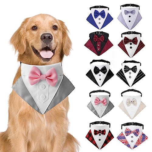 Formales Hunde-Smoking-Halstuch, Hunde-Hochzeits-Bandana-Halsband mit Fliege, verstellbar, für kleine, mittelgroße und große Hunde, Größe L, Grau von MeiAOBest