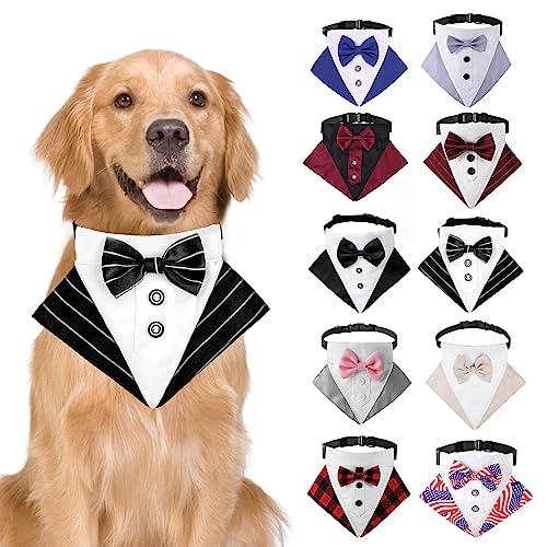 Formales Hunde-Smoking-Halstuch, Hunde-Hochzeits-Bandana-Halsband mit Fliege, verstellbar, für kleine, mittelgroße und große Hunde, Größe L, schwarz gestreift von MeiAOBest