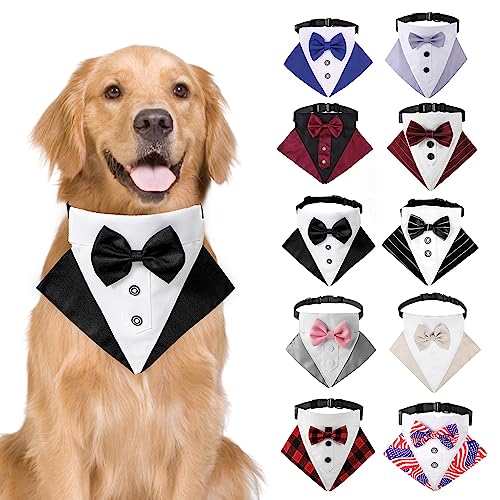 Formales Hunde-Smoking-Halstuch, Hunde-Hochzeits-Bandana-Halsband mit Fliege, verstellbar, für kleine, mittelgroße und große Hunde, Größe L (schwarz) von MeiAOBest