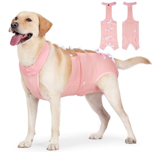 Genesungsanzug für Hunde, zum Schnüren, verstellbarer Bauchschutz, postoperative Kleidung, Haustier nach Operationen, für Katzen, Welpen, kleine, mittelgroße und große Hunde, Größe L, Rosa von MeiAOBest