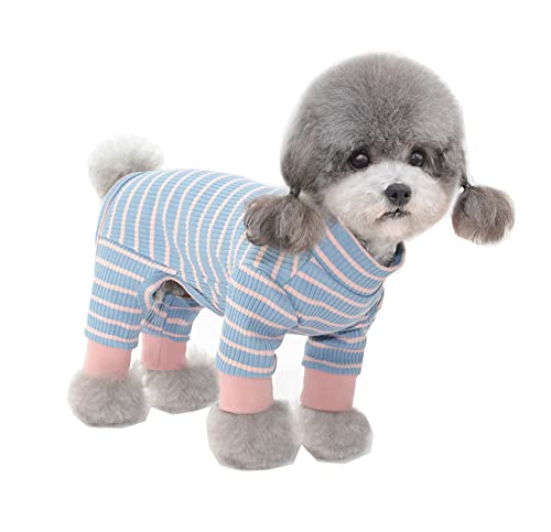 Gestreifter Pyjama für kleine Hunde, Herbst und Winter, Haustierpullover, niedlich, Einheitsgröße für Katzen und Welpen, Blau (L) von MeiAOBest