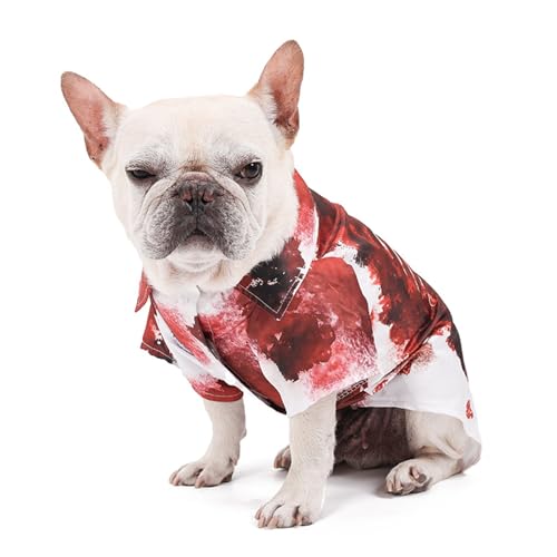 Halloween-Kostüm für Katzen und Hunde, Bluthemd, Skelett-Druck, Cosplay-Outfit, Horror-Urlaub, Haustier-Cosplay-Outfit für kleine und mittelgroße Hunde, Größe L von MeiAOBest