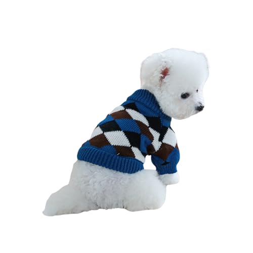 Haustier-Strickpullover, Weihnachtsstrickpullover für kleine Hunde, für kaltes Wetter, Katzen-/Hundepullover, niedliches Haustierkleid für Welpen, kleine, mittelgroße Hunde, Größe S (blaues Gitter) von MeiAOBest