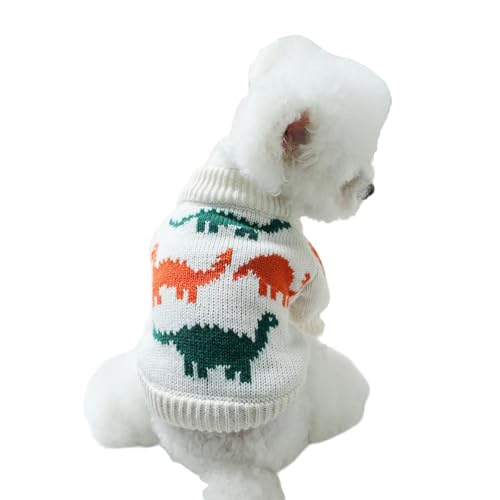 Haustier-Strickpullover, Weihnachtsstrickpullover für kleine Hunde, kaltes Wetter, Katzen-/Hundepullover, niedliches Haustierkleid für Welpen, kleine, mittelgroße Hunde, Größe L, weißer Dinosaurier von MeiAOBest