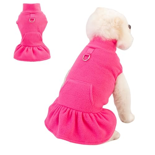 Haustierkleid mit D-Ring, für kleine Hunde, Fleece, Winter, warme Kleidung, Welpen, ärmellos, Pullover, Prinzessinnen-Rock für Katzen, kleine Hunde, Größe L, Rosa von MeiAOBest