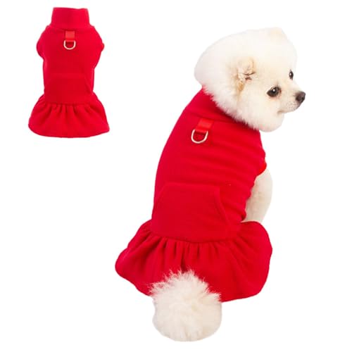 Haustierkleid mit D-Ring, für kleine Hunde, Fleece, Winter, warme Kleidung, Welpen, ärmellos, Pullover, Prinzessinnen-Rock für Katzen, kleine Hunde, Größe S (rot) von MeiAOBest