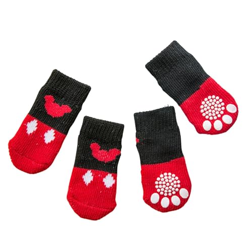 Haustiersocken, niedlich, gestrickt, rutschfest, für Katzen und Hunde, Pfotenschutz, für drinnen und draußen, für heiße Gehwege, Hartholzbodenschutz, Größe L (Rot 2) von MeiAOBest