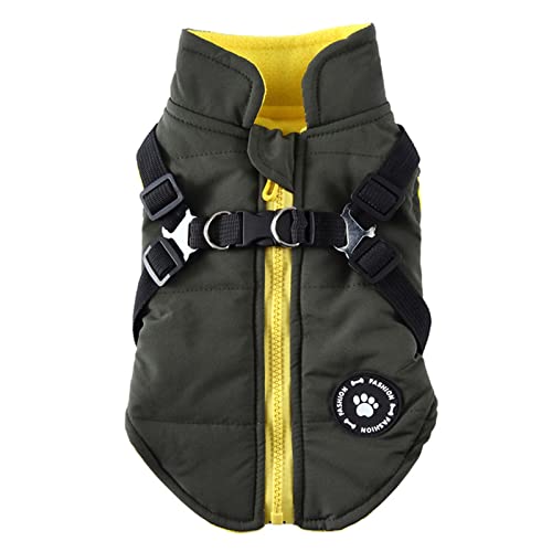 Hund Warme Mäntel Jacken, Hundegeschirr und Mantel Reißverschluss 2 in 1 Winterjacke No Pull Hundeweste Harness Outfit Mäntel für Welpen Kleine Mittlere Hunde_L(Grün) von MeiAOBest