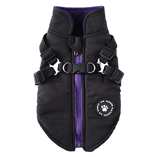 MeiAOBest Hund Warme Mäntel Jacken, Hundegeschirr und Mantel Reißverschluss 2 in 1 Winterjacke No Pull Hundeweste Harness Outfit Mäntel für Welpen Kleine Mittlere Hunde_L(Schwarz) von MeiAOBest