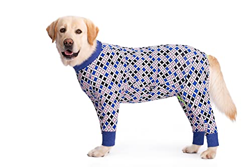 Hunde-Pyjama-Overall für mittelgroße und große Hunde, leichtes Baumwoll-Shirt, Anti-Haar-Hunde-Einteiler nach Operationen, Hundeerholungskleidung, 26 (blaues Quadrat) von MeiAOBest