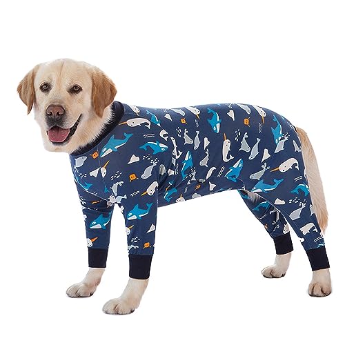 Hunde-Pyjama-Overall für mittelgroße und große Hunde, leichtes Baumwoll-Shirt, Anti-Haar-Hunde-Einteiler nach Operationen, Hundeerholungskleidung, 28 (marineblauer Delfin) von MeiAOBest