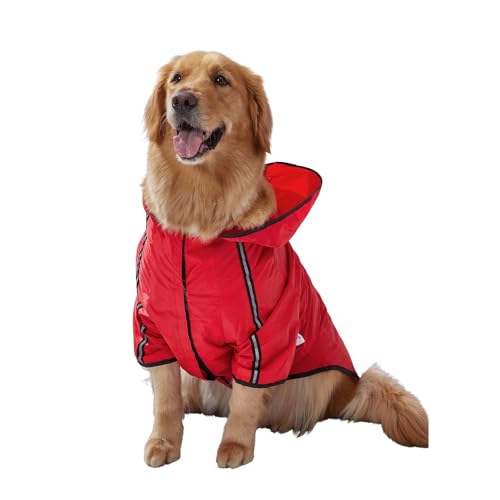 Hunde-Regenmantel mit Kapuze, leicht, wasserdicht, mit Traktionsloch und reflektierenden Streifen, Haustier-Poncho-Jacke für Katzen, Welpen, kleine, mittelgroße und große Hunde, Größe 3XL, Rot von MeiAOBest