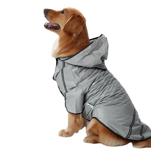 Hunde-Regenmantel mit Kapuze, leicht, wasserdicht, mit Traktionsloch und reflektierenden Streifen, Haustier-Poncho-Jacke für Katzen, Welpen, kleine, mittelgroße und große Hunde, Größe 5XL (Grau) von MeiAOBest