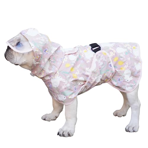 Hunde-Regenmantel mit Traktionsloch, Bauchschutz, Kapuzenponcho für Hunde, wasserdicht, winddicht, Haustier-Regenbekleidung, Jacke für mittelgroße und große Hunde, Größe L, Rosa (rosa Kaninchen) von MeiAOBest