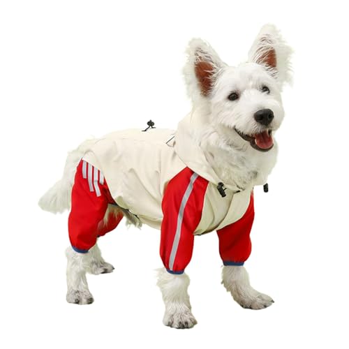 Hunde-Regenmantel mit Traktionslöchern, leicht, wasserdicht, winddicht, mit reflektierenden Streifen, Haustier-Regenbekleidung, Poncho-Jacke für kleine und mittelgroße Hunde, Größe XL, Rot von MeiAOBest