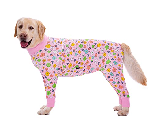 Hunde-Schlafanzug für mittelgroße und große Hunde, leicht, Baumwolle, Anti-Haar-Hunde-Einteiler nach Operationen, Hunde-Erholungskleidung, 30# (rosa Blumen) von MeiAOBest