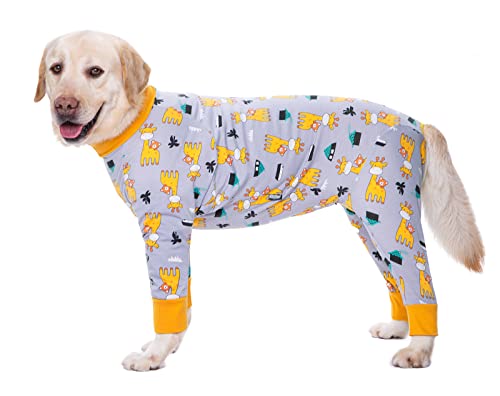 Hunde-Schlafanzug für mittelgroße und große Hunde, leicht, Baumwolle, Anti-Haar-Hunde-Einteiler nach Operationen, Hunde-Erholungskleidung, Grau, 26# (Grau Giraffe) von MeiAOBest