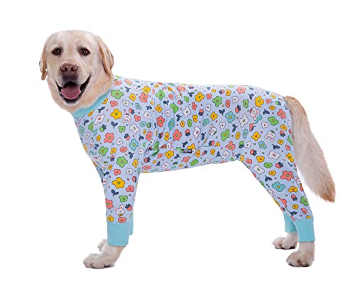 Hunde-Schlafanzug für mittelgroße und große Hunde, leicht, Baumwolle, Anti-Haar-Hunde-Einteiler nach Operationen, Hunde-Erholungskleidung_26#(blaue Blumen) von MeiAOBest