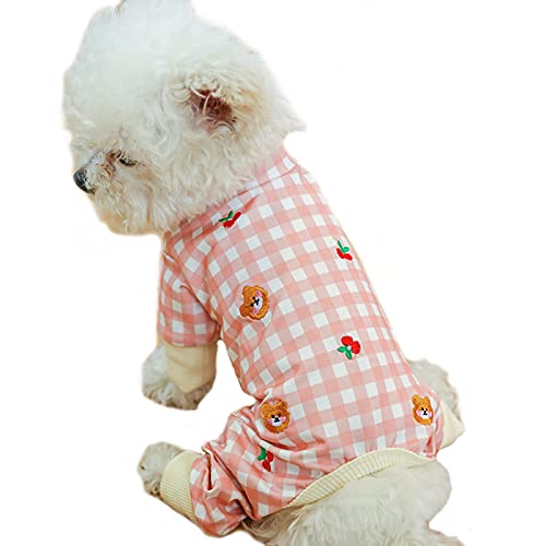 Hunde-Shirt, weich, Vierbeiner-Jumpsuit, Pyjama, Welpen, Einteiler, Kleidung, kariert, Kirsch-Stickerei, Kostüm für kleine Hunde, Welpen, (Rosa, S) von MeiAOBest