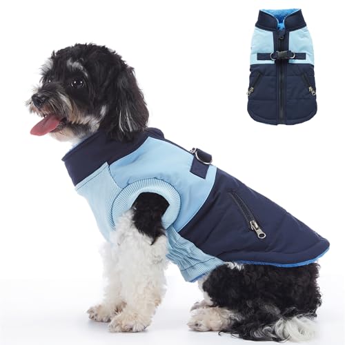 Hunde-Winterjacke mit D-Ring, warme Weste für kaltes Wetter, leicht wasserdicht, winddicht, Baumwollkostüm für Welpen, kleine und mittelgroße Hunde, Größe L (Stil 3: Dunkelblau) von MeiAOBest